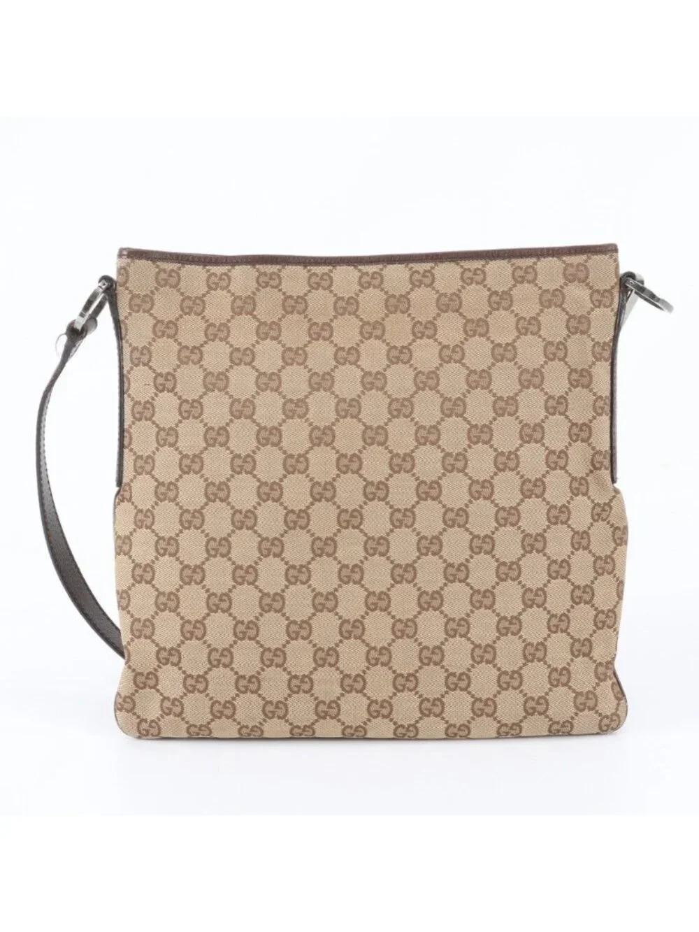 Gucci GG Canvas Leather Shoulder Bag Crossbody Messenger Business Brown